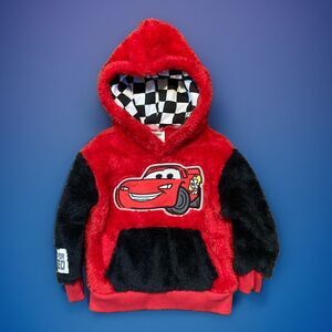 Disney Pixar Cars Lightning McQueen Racing Red Faux Fur Hoodie Sz 12m